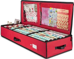 Premium Christmas Wrapping Paper Storage Bag with Interior Pockets - Fits 24 Rolls, Christmas Decoration Storage Box, 600D Tear-Proof Xmas Gift Wrap Organiser for Bows, Tags & Ribbons- 5 Year Warranty