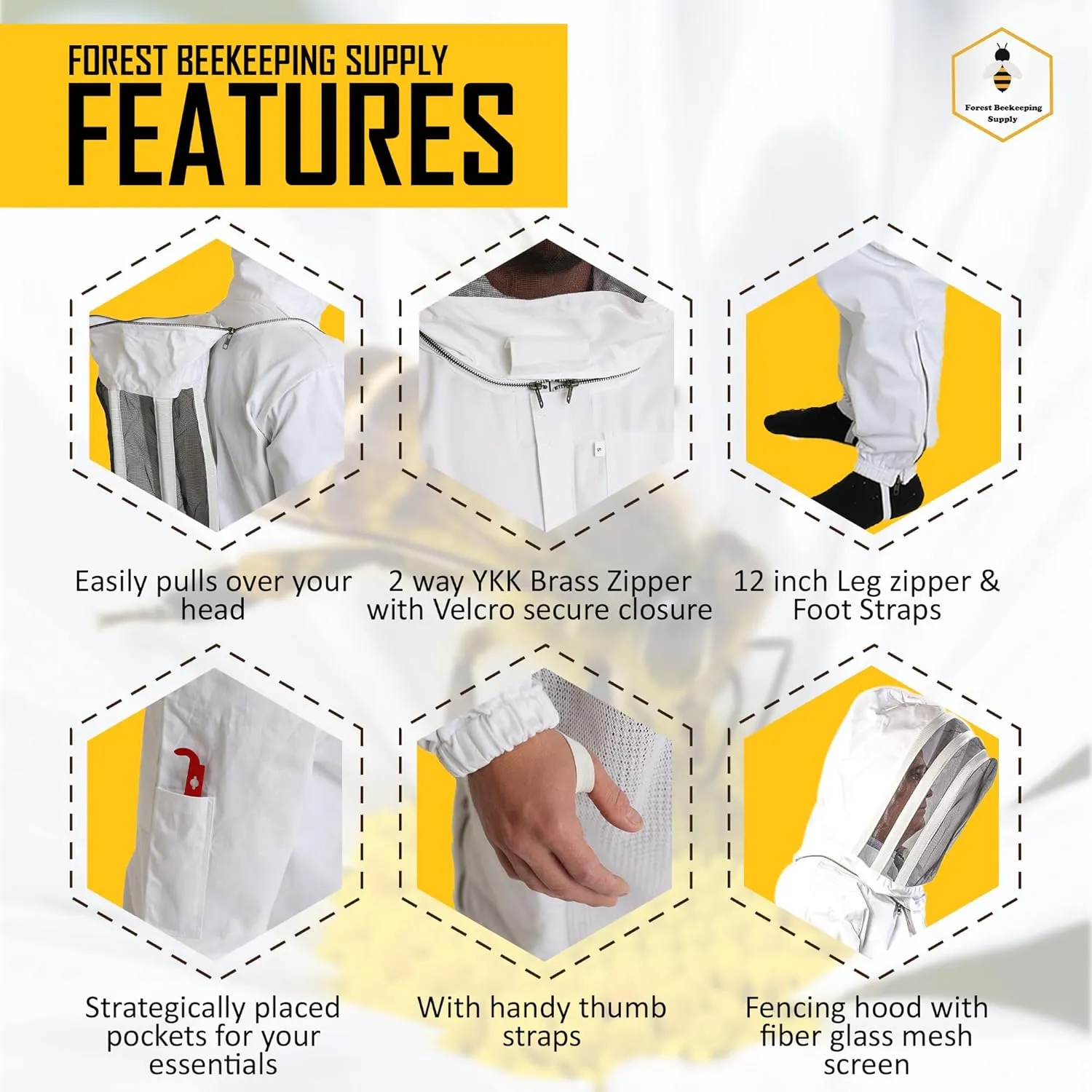 Premium Cotton Bee Suit with Fencing Veil | Suitable for Beginner and Commercial Beekeepers | Includes Metal Brass Zippers | Thumb Straps | Hive Tool Pockets–XL