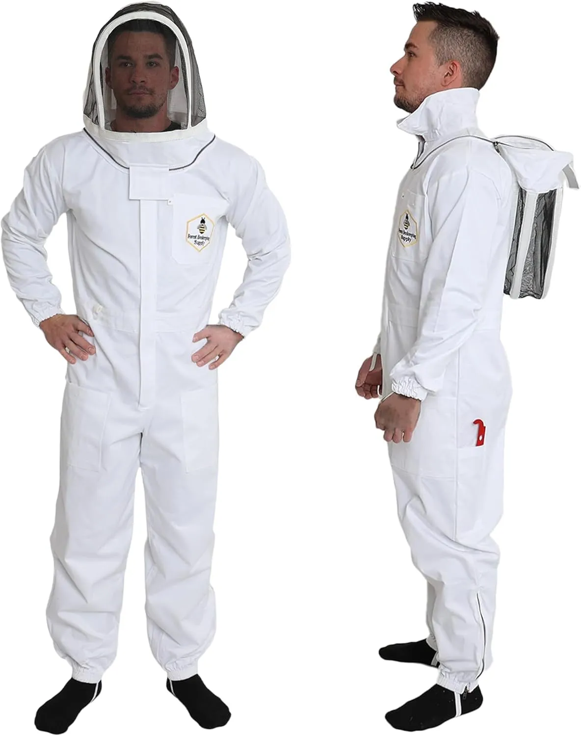 Premium Cotton Bee Suit with Fencing Veil | Suitable for Beginner and Commercial Beekeepers | Includes Metal Brass Zippers | Thumb Straps | Hive Tool Pockets–XL
