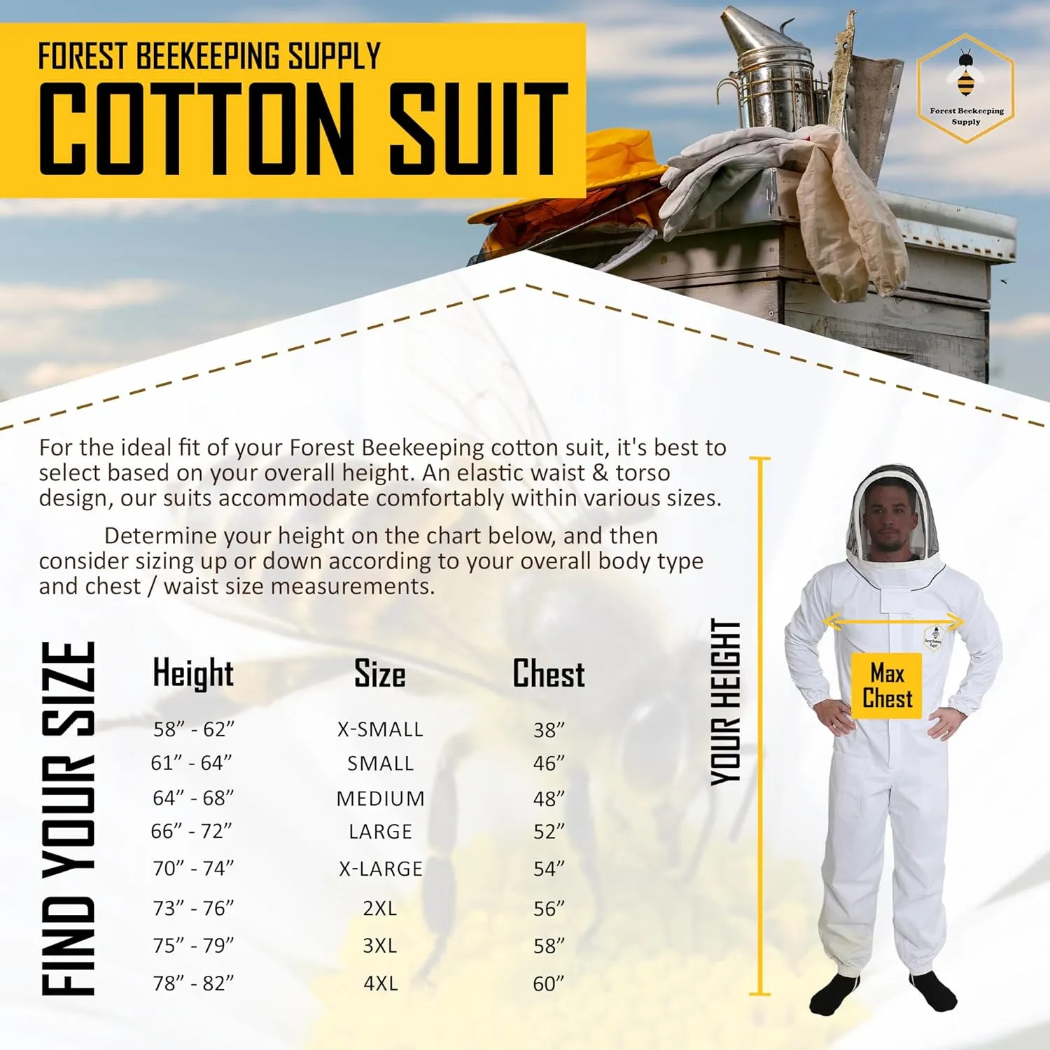 Premium Cotton Bee Suit with Fencing Veil | Suitable for Beginner and Commercial Beekeepers | Includes Metal Brass Zippers | Thumb Straps | Hive Tool Pockets–XL
