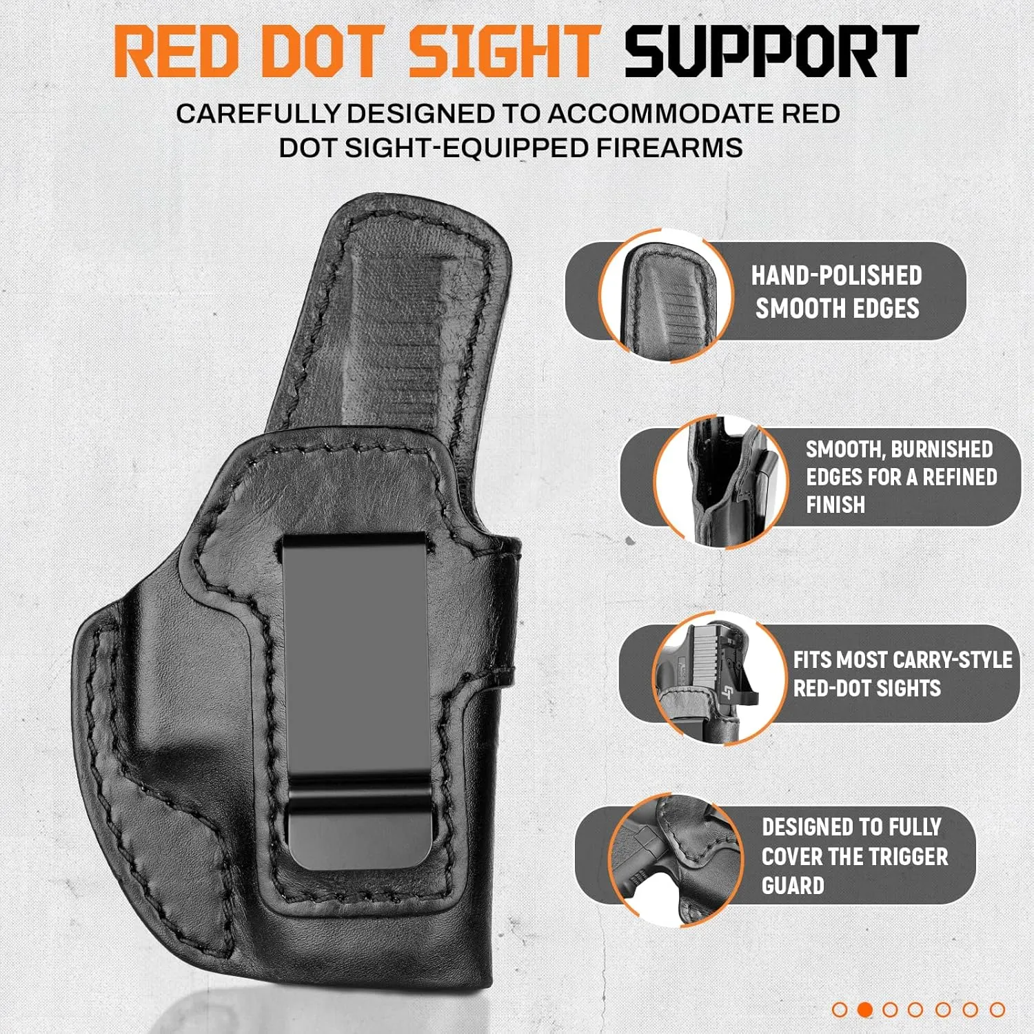 Premium IWB Leather Holster for Glock 43, Glock 43X, Glock 43X MOS, Concealed Carry Holster with Optic Cut, Steel Clip Fits 1.75" Belt, G43 Inside Waistband Holster, Stealth Black, Right/Left Hand