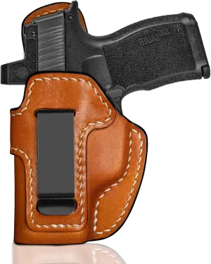 Premium IWB Leather Holster for SIG Sauer P365, P365X, P365XL, Optic-Ready Concealed Carry Holster, Molded Leather, Steel Clip Fits 1.75" Belt, Inside Waistband, Classic Brown Color, Right/Left Hand
