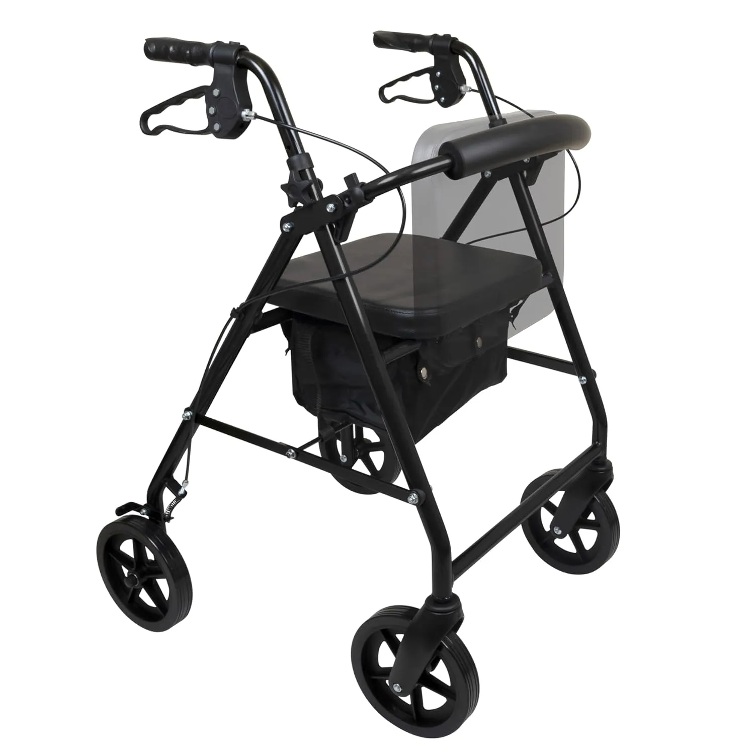 ProBasics 4 Wheel Medical Rolling Walker with Wheels, Seat, Backrest and Storage Pouch - Rollator Walker for Seniors- Durable Aluminum Frame Supports up to 300 lbs, 8-inch Wheels, Black