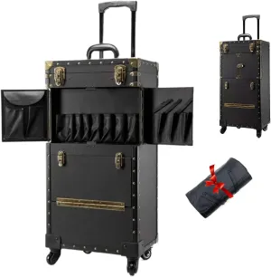 Professional Makeup Case Organizer - Rolling Cosmetic Trolley Cart with Drawers, Portable Beauty Station for Salon & Travel, Large Storage Caboodle for Barber Nail Cosmetology Supplies