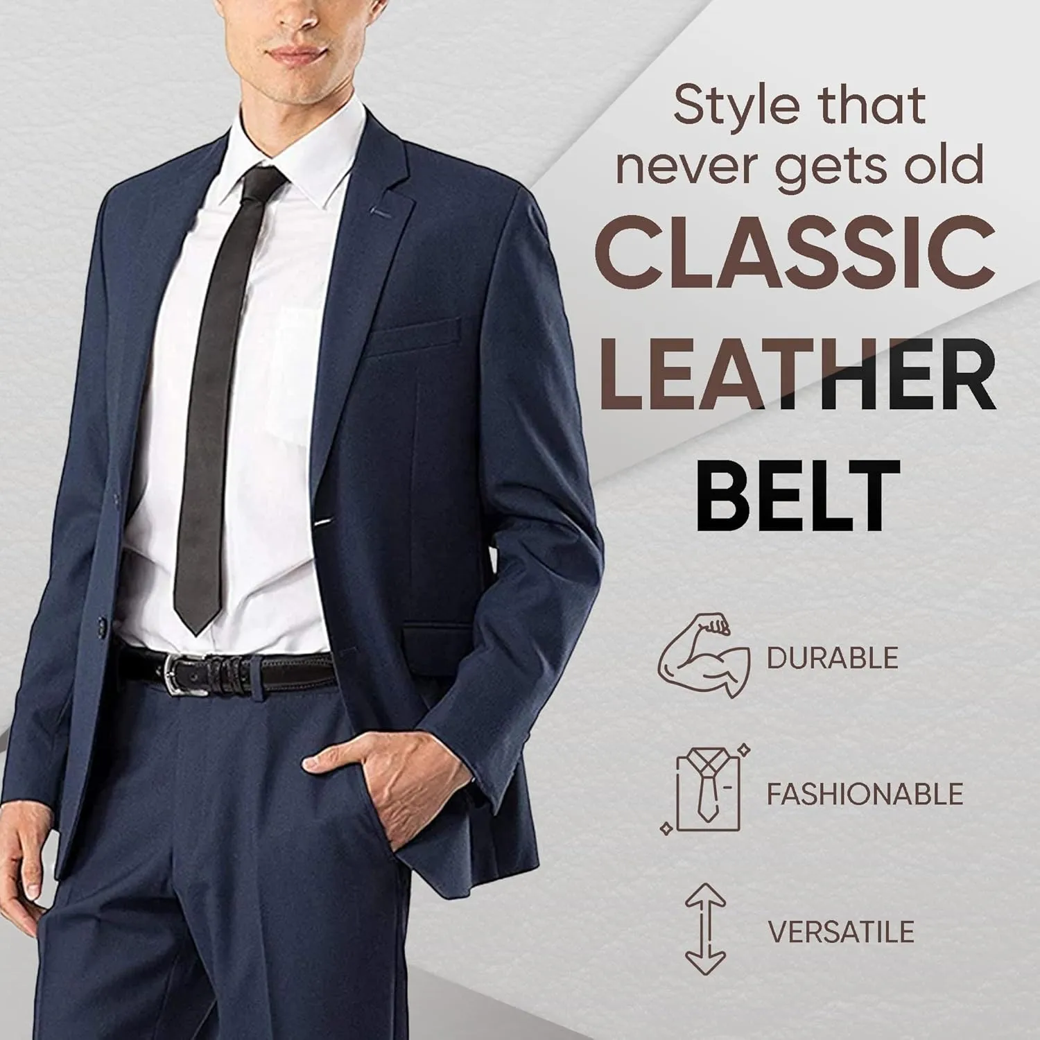 Prospero Comfort Men's Genuine Leather Belt 'ALL LEATHER' Classic Dress Casual Double Stitch 35mm