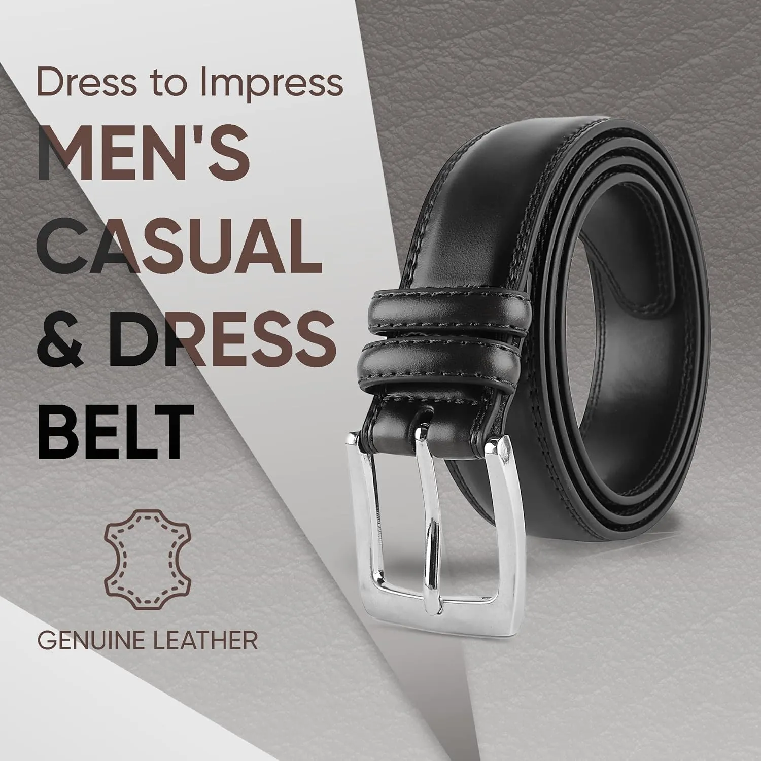 Prospero Comfort Men's Genuine Leather Belt 'ALL LEATHER' Classic Dress Casual Double Stitch 35mm