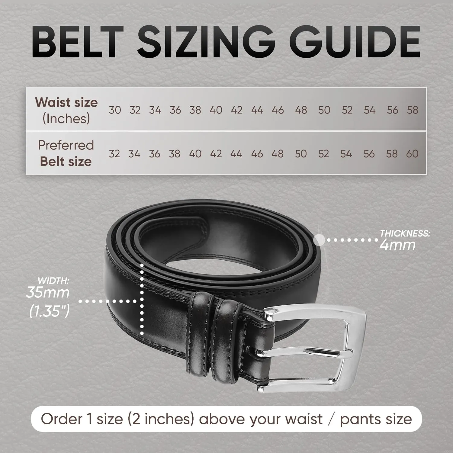 Prospero Comfort Men's Genuine Leather Belt 'ALL LEATHER' Classic Dress Casual Double Stitch 35mm