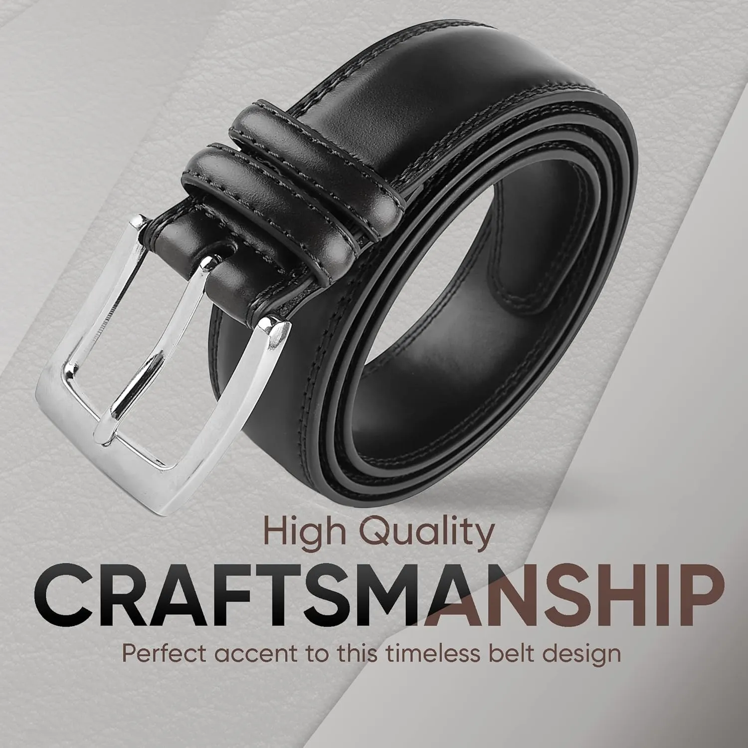 Prospero Comfort Men's Genuine Leather Belt 'ALL LEATHER' Classic Dress Casual Double Stitch 35mm