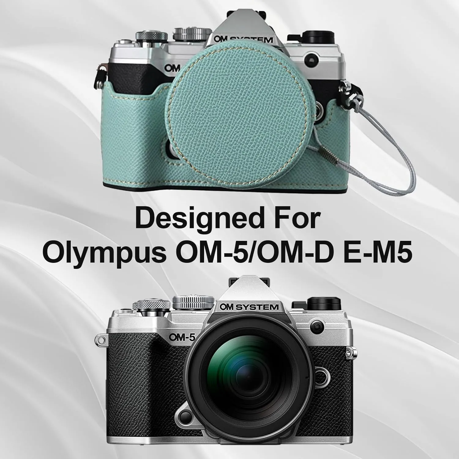 Protective Camera Case Kit for Olympus OM-5/OM-D E-M5 III Camera,OM System OM-5 Camera Cover E-M5 III Half Case With 16-50MM Front Lens Cap With Adjustable Shoulder Strap-BLUE