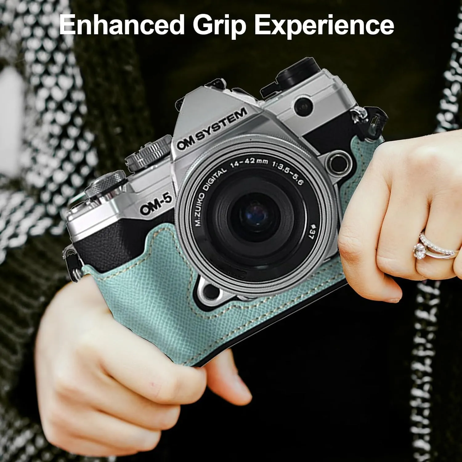 Protective Camera Case Kit for Olympus OM-5/OM-D E-M5 III Camera,OM System OM-5 Camera Cover E-M5 III Half Case With 16-50MM Front Lens Cap With Adjustable Shoulder Strap-BLUE