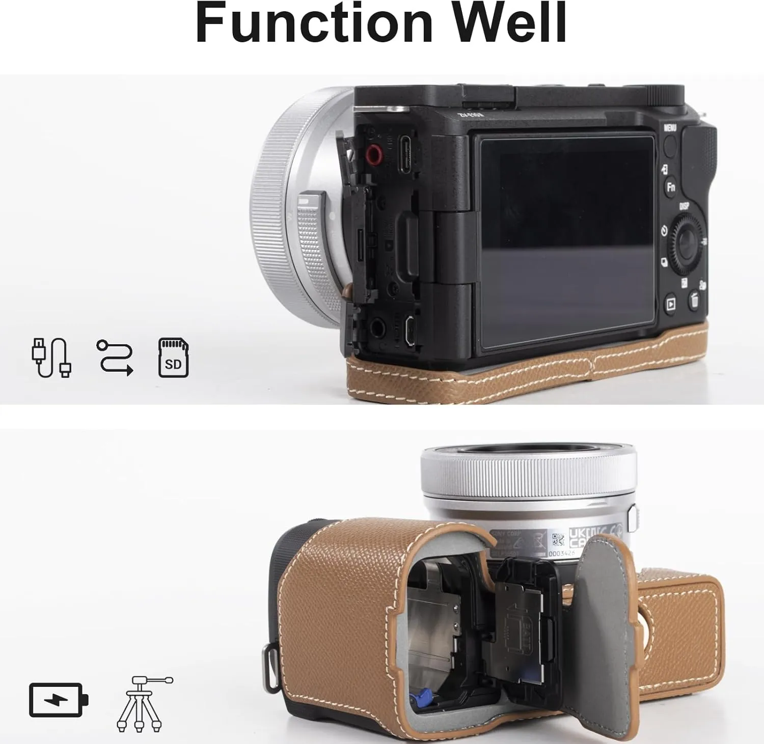 Protective Camera Case Kit for Sony ZV-E10 II Mirrorless Camera,For Sony ZVE10II Half Case ZV-E10II Camera Cover With 16-50MM Front Lens Cap With Shoulder Strap-CHOC