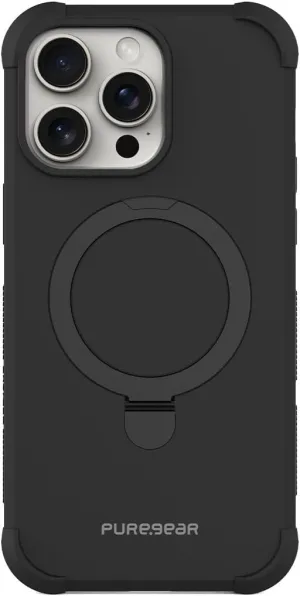 PureGear DualTek Magnetic Phone Grip Case for iPhone 15 Pro (2023), Military Tested and Approved Protection, MagSafe Compatible Heavy-Duty Durable Protective iPhone 15 Pro Case, Built-in Stand (Black)
