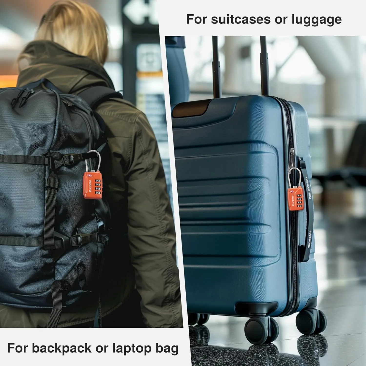 Puroma 2 Pack TSA Approved Luggage Locks, 4 Digit Combination Travel Locks Resettable Code Lock with Zinc Alloy Body for Suitcase, Toolbox, Backpack, Bag, Gym Locker (Orange)