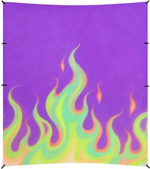 Purple Fluorescent Cool Flame Foldable Beach Canopy UPF50 Easy Setup Portable Sun Shelter with Sandbags & Sand Shovel for Family Travel