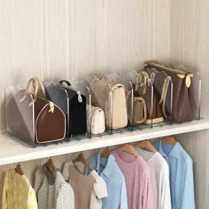 Purse Organizer, Acrylic Purse Organizer for Closet, 32 Inch 10 Panels Adjustable Shelf Bag Divider, Clear Wave Detachable Handbag Storage Shelf, Keep Purses Upright