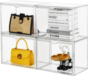 Purse Organizer for Closet, Clear Acrylic Display Case, Large Handbag Storage Organizer with Magnetic Door, 4 Pack Plastic Acrylic Boxes for Wallet, Cosmetic, Collectibles (X Large)