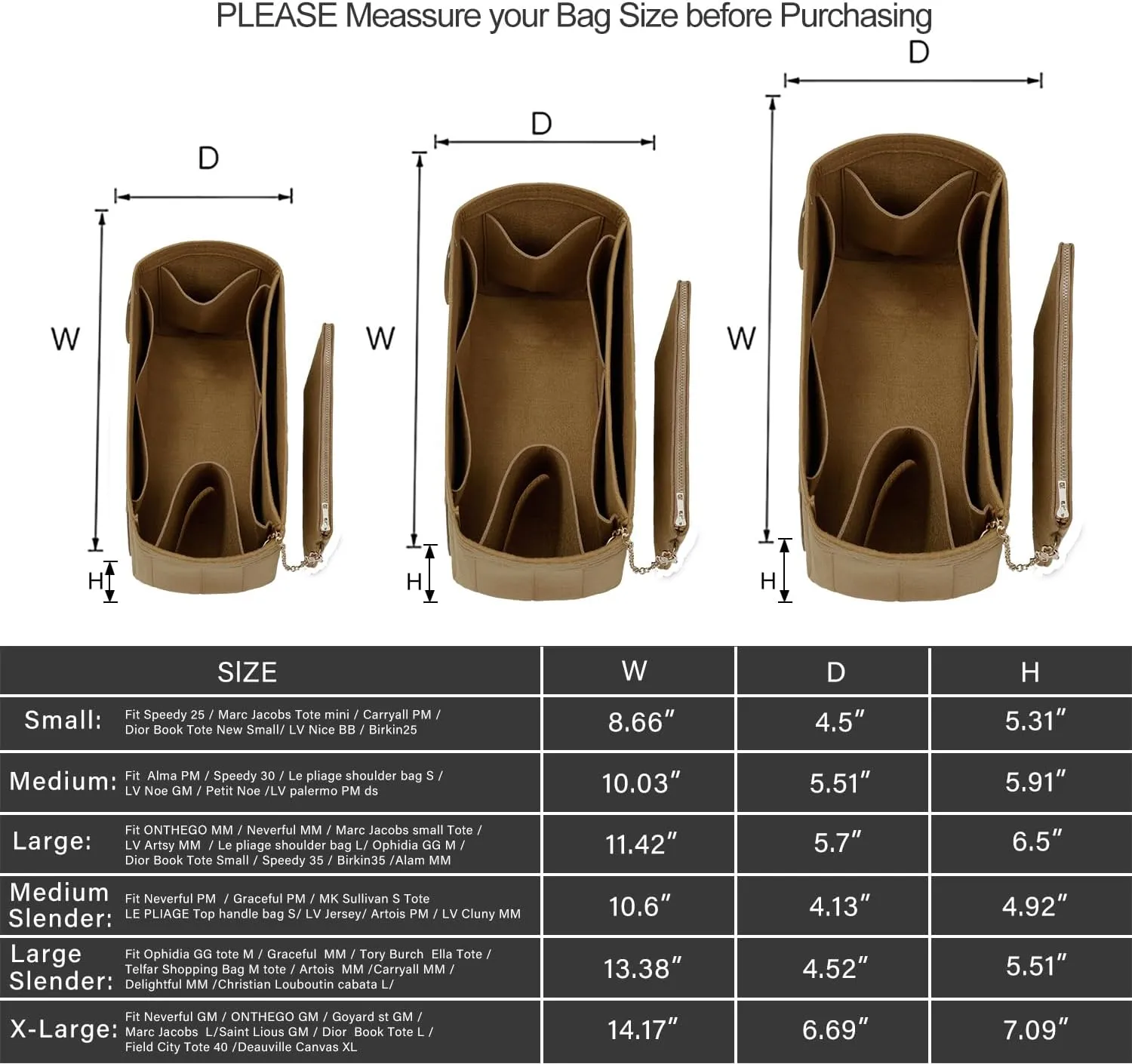 Purse Organizer Insert For Handbags, Tote Bag Organizer Insert, Handbag Organizer For Tote & Handbags, Compatible with Neverful Speedy and More (Large,Lighting Coffee)