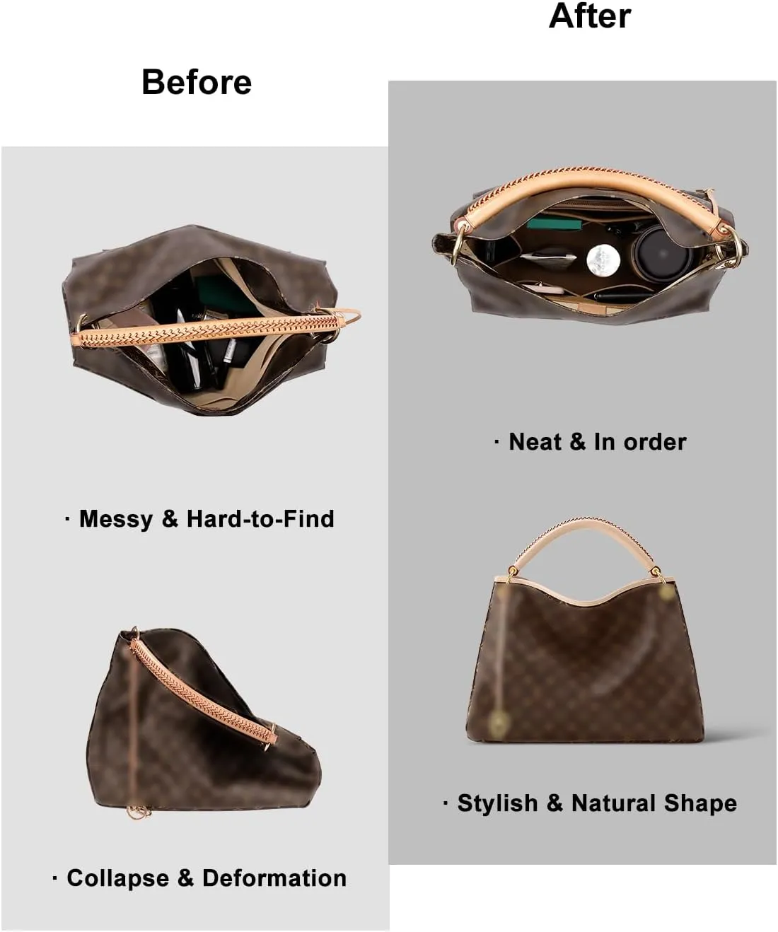 Purse Organizer Insert For Handbags, Tote Bag Organizer Insert, Handbag Organizer For Tote & Handbags, Compatible with Neverful Speedy and More (Large,Lighting Coffee)