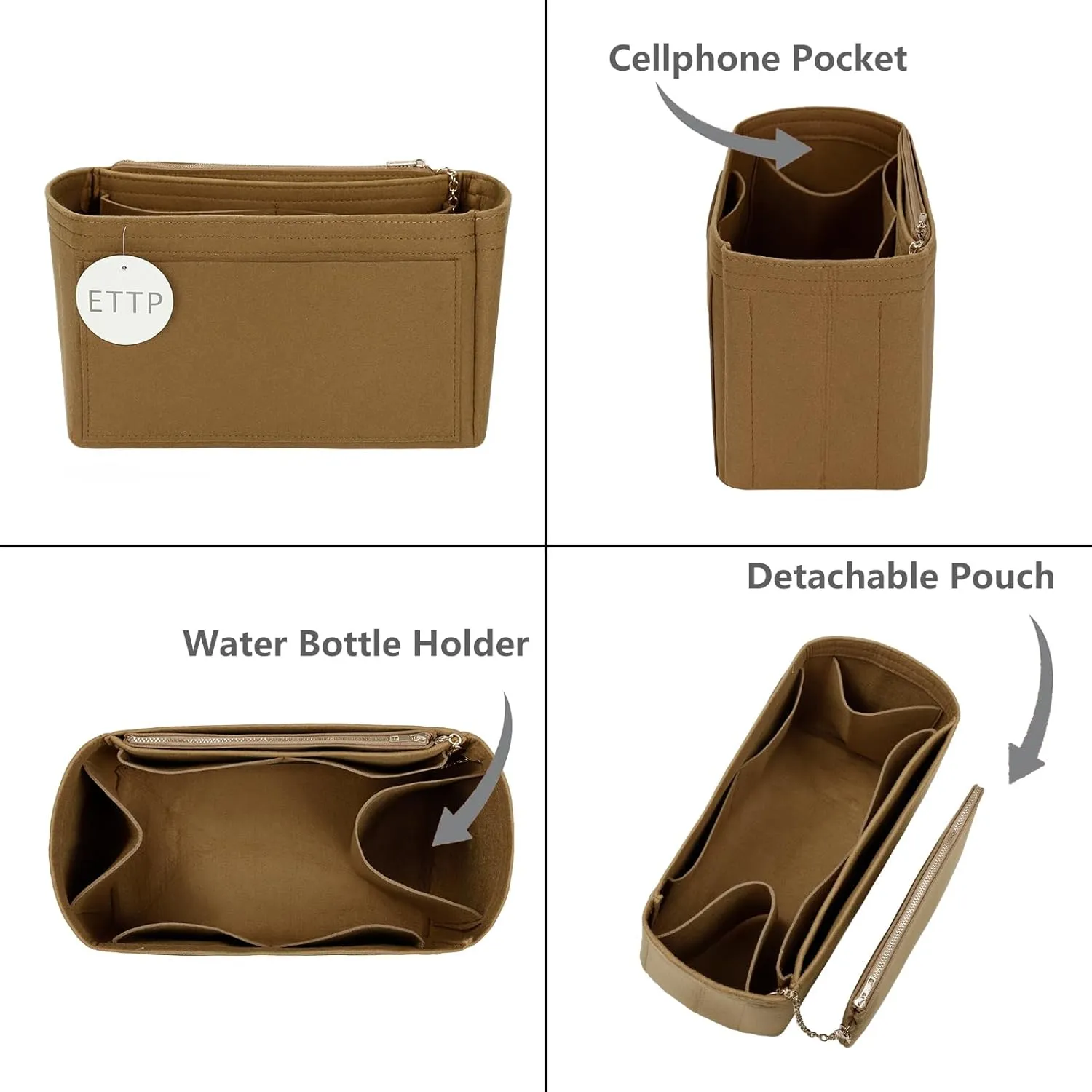 Purse Organizer Insert For Handbags, Tote Bag Organizer Insert, Handbag Organizer For Tote & Handbags, Compatible with Neverful Speedy and More (Large,Lighting Coffee)