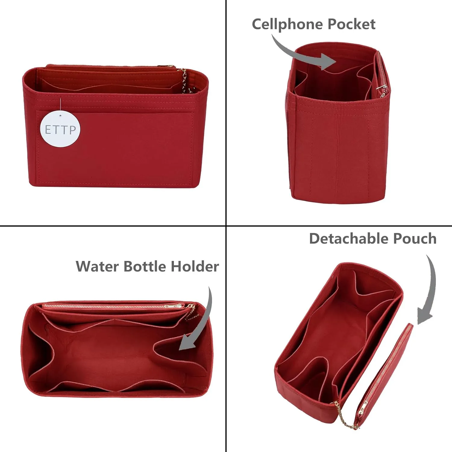 Purse Organizer Insert For Handbags, Tote Bag Organizer Insert, Handbag Organizer For Tote & Handbags, Compatible with Neverful Speedy and More (Slender Medium,Red)
