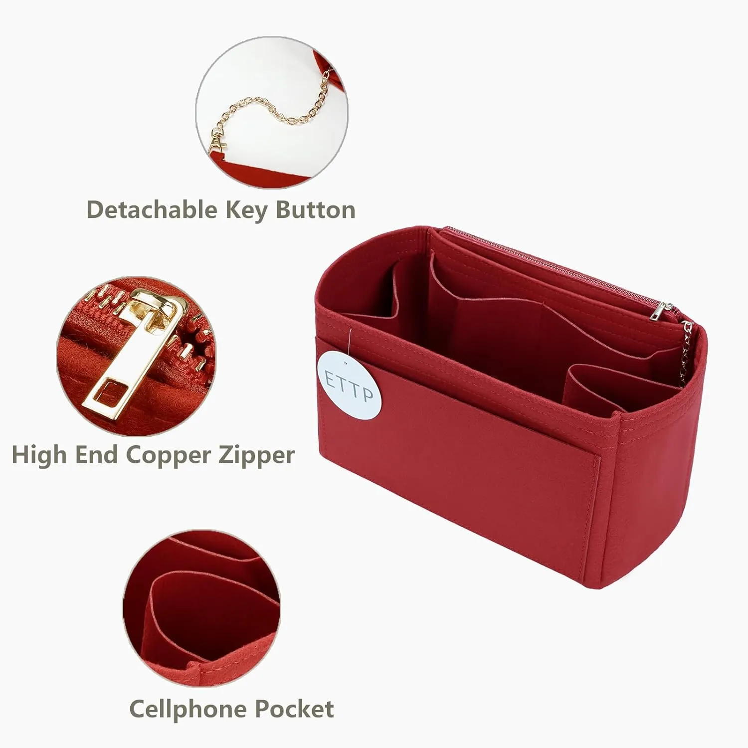 Purse Organizer Insert For Handbags, Tote Bag Organizer Insert, Handbag Organizer For Tote & Handbags, Compatible with Neverful Speedy and More (Slender Medium,Red)