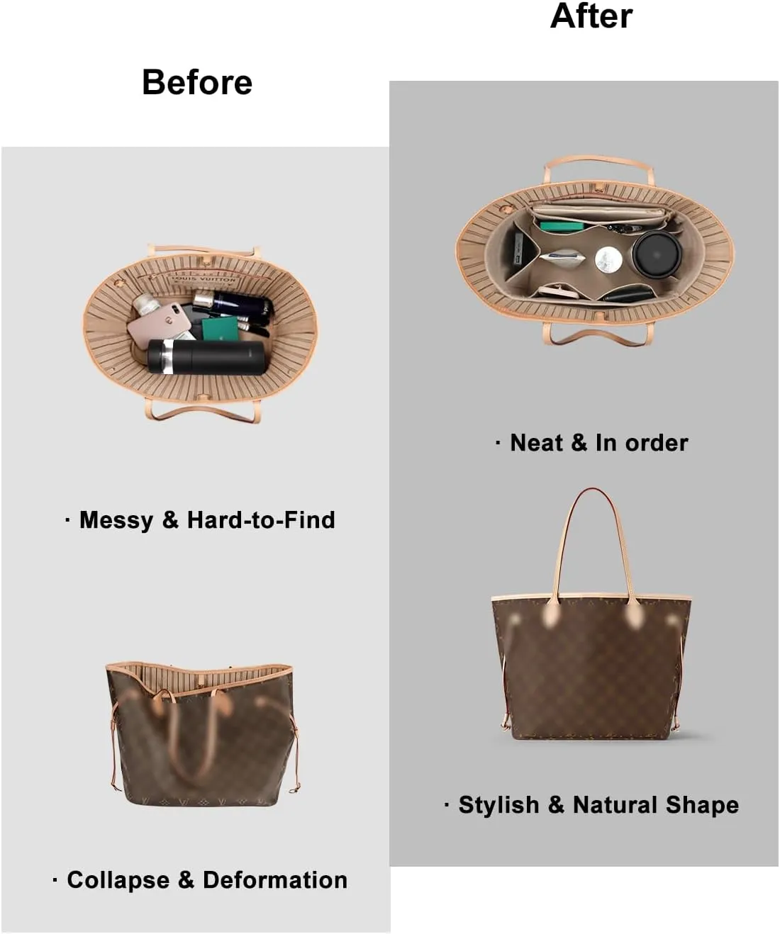 Purse Organizer Insert For Handbags, Tote Bag Organizer Insert, Handbag Organizer For Tote & Handbags, Compatible with Neverful Speedy and More (XLarge,Beige)