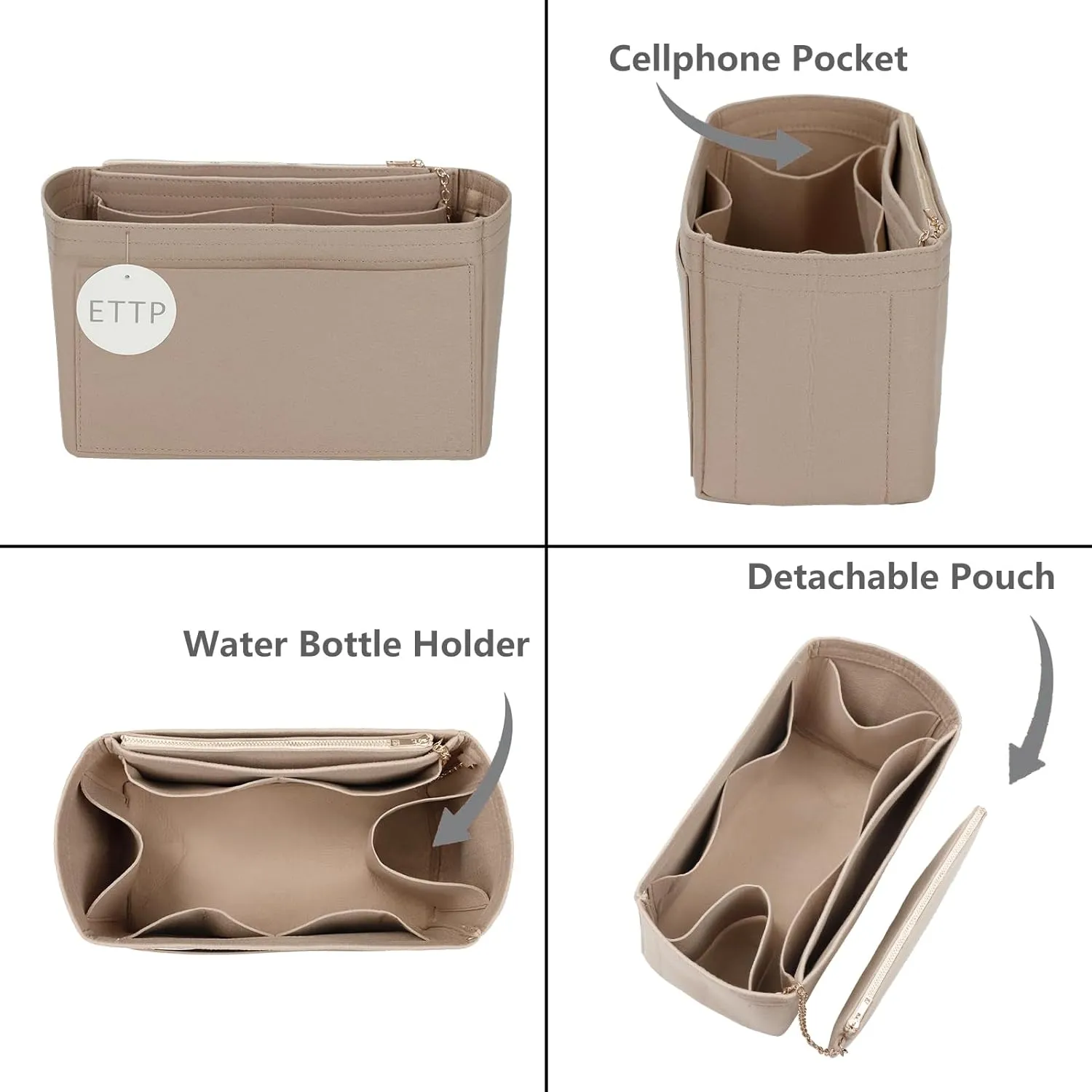 Purse Organizer Insert For Handbags, Tote Bag Organizer Insert, Handbag Organizer For Tote & Handbags, Compatible with Neverful Speedy and More (XLarge,Beige)