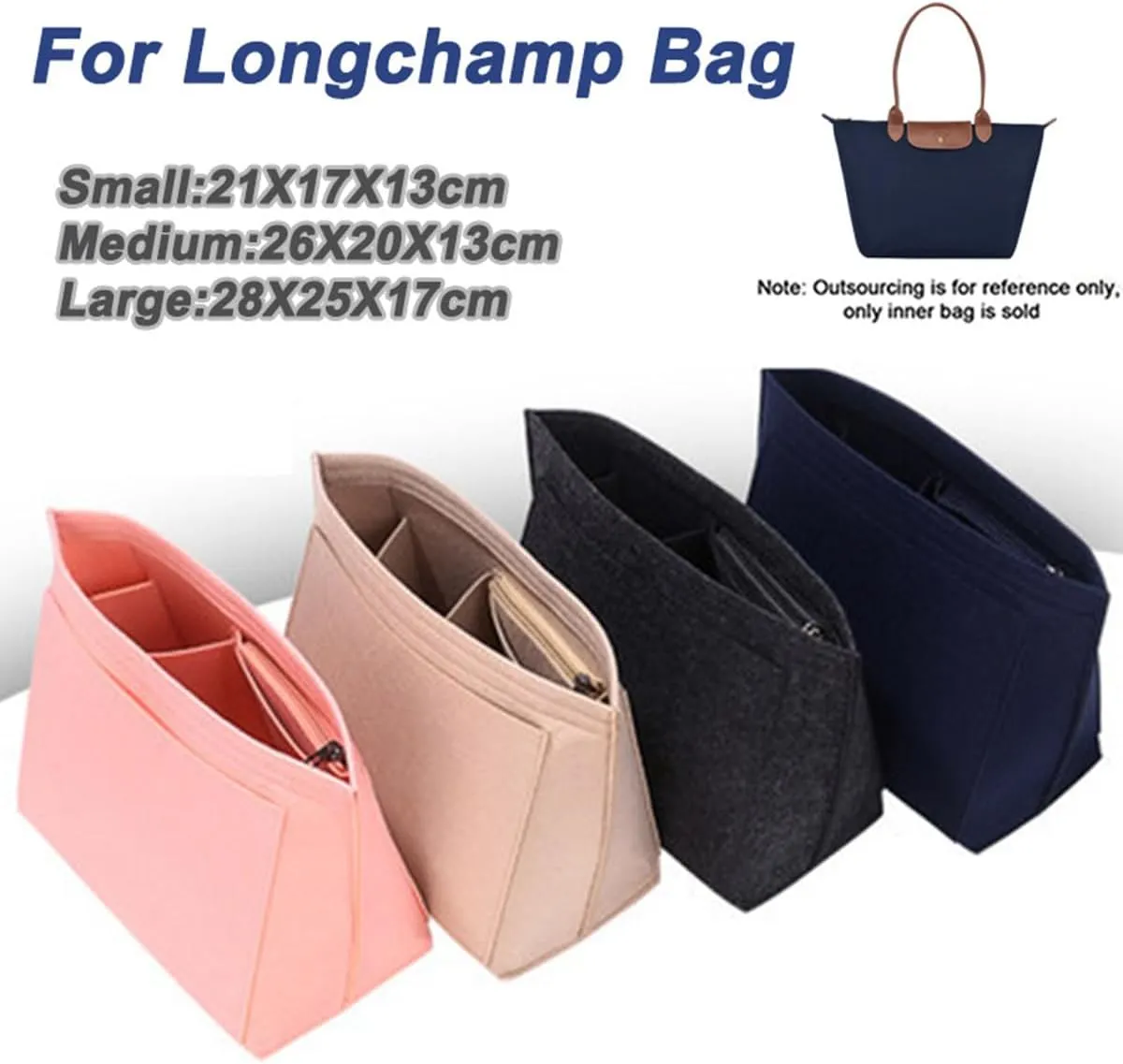 purse Organizer Insert for Longchamp Bag le pliage Nevefull Tote Bag Organizer Y016-black-L