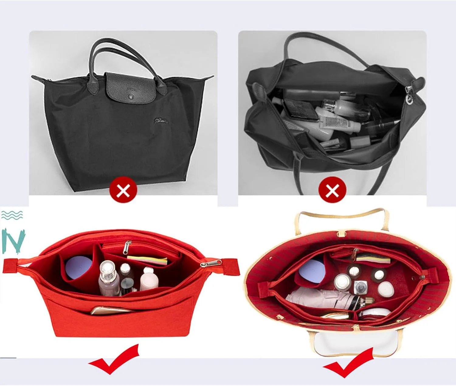 purse Organizer Insert for Longchamp Bag le pliage Nevefull Tote Bag Organizer Y016-black-L