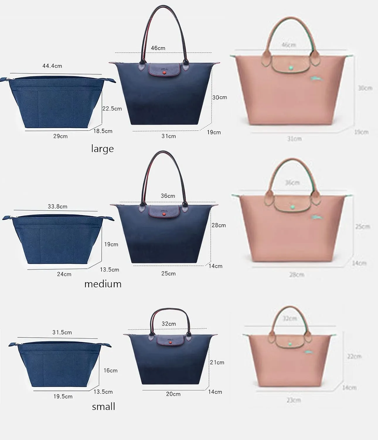 purse Organizer Insert for Longchamp Bag le pliage Nevefull Tote Bag Organizer Y016-black-L