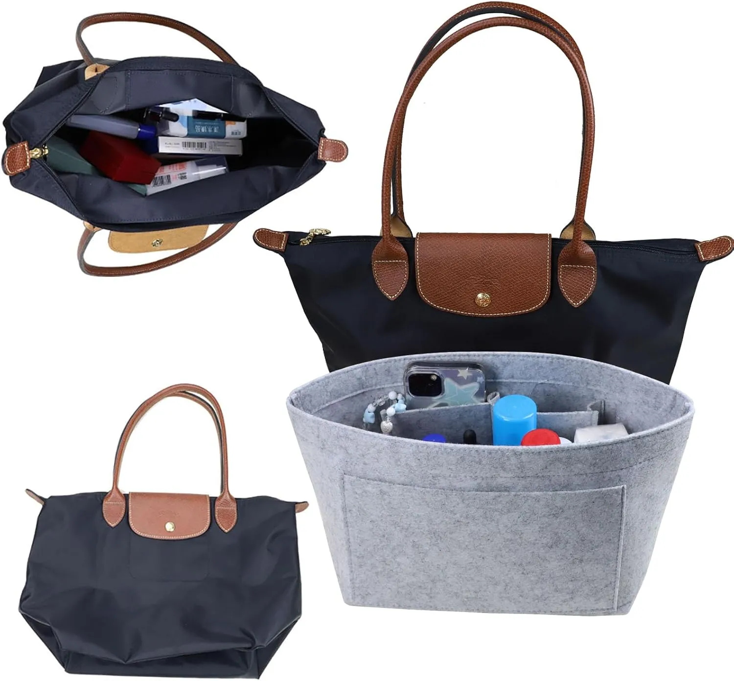 Purse Organizer Insert for longchamp Le Pliage Neo(Large) Handbags Insert Organizer 1012French grey-L