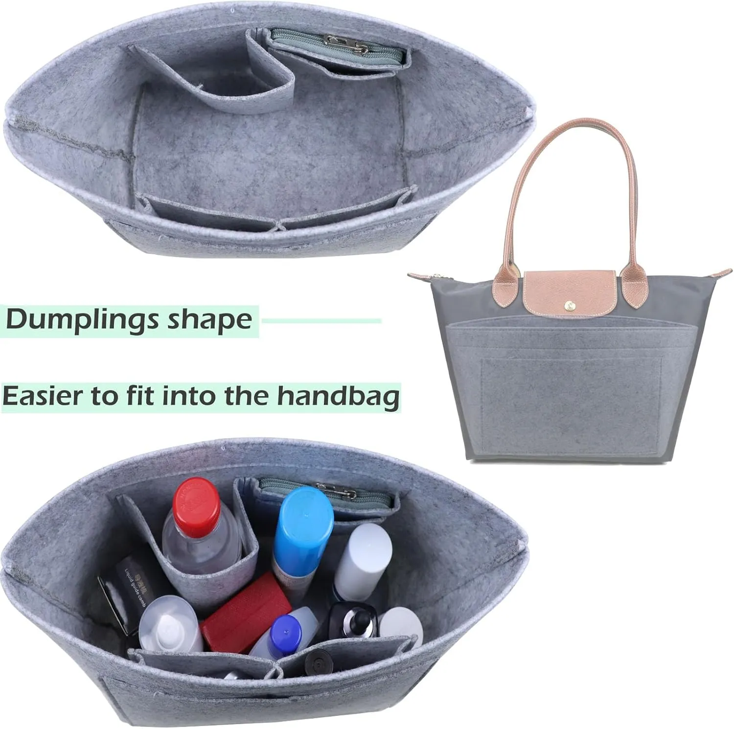 Purse Organizer Insert for longchamp Le Pliage Neo(Large) Handbags Insert Organizer 1012French grey-L