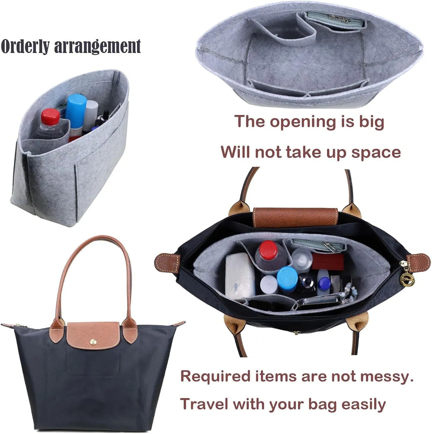 Purse Organizer Insert for longchamp Le Pliage Neo(Large) Handbags Insert Organizer 1012French grey-L