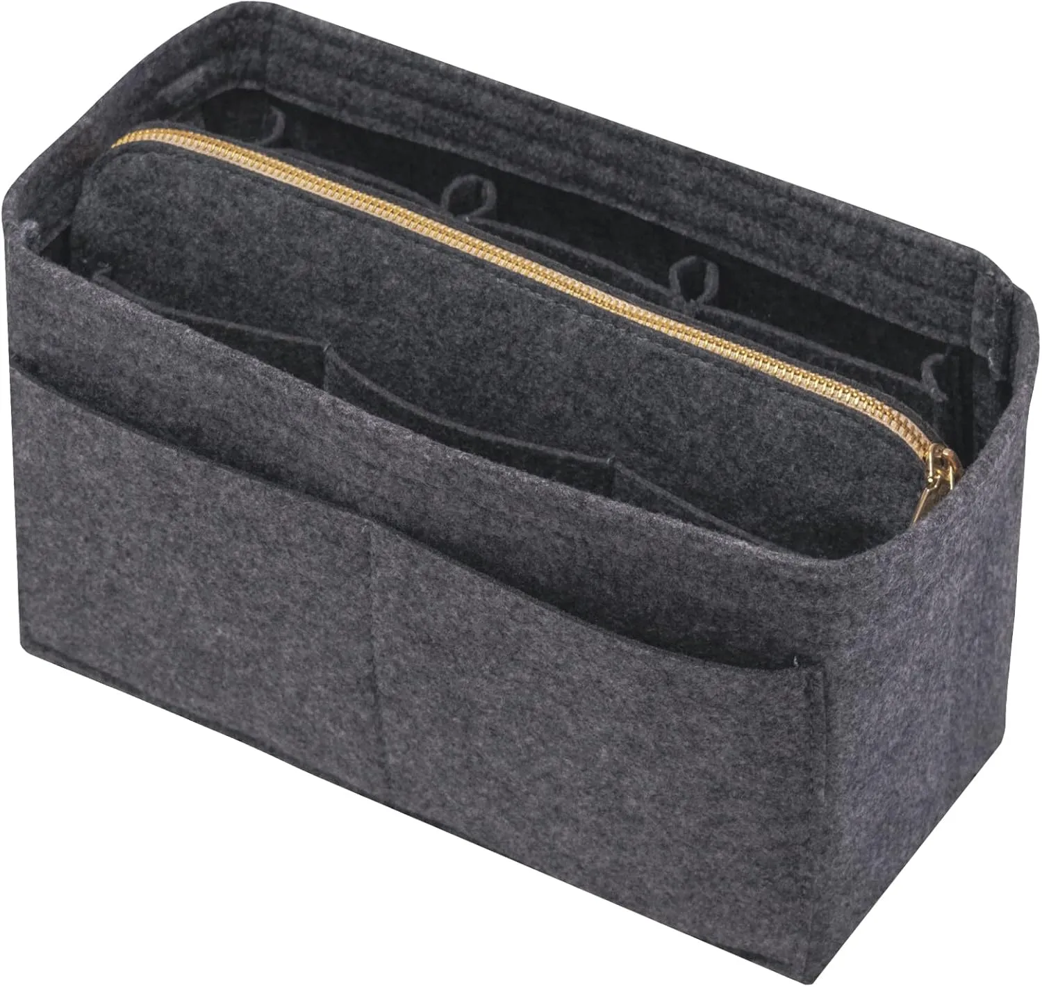 Purse Organizer Insert with Zipper Felt Bag Organizer Handbag Organizer Insert Bag in Grey Large