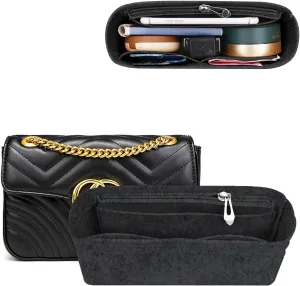 Purse Organizer Insert with Zipper for GG Marmont Insert Matelasse Shoulder Bag,Handbag Organizer Liner Pouch,Handbag Tote Shaper Insert for Women Inner Bladder Bag(Dark Gray,Small)