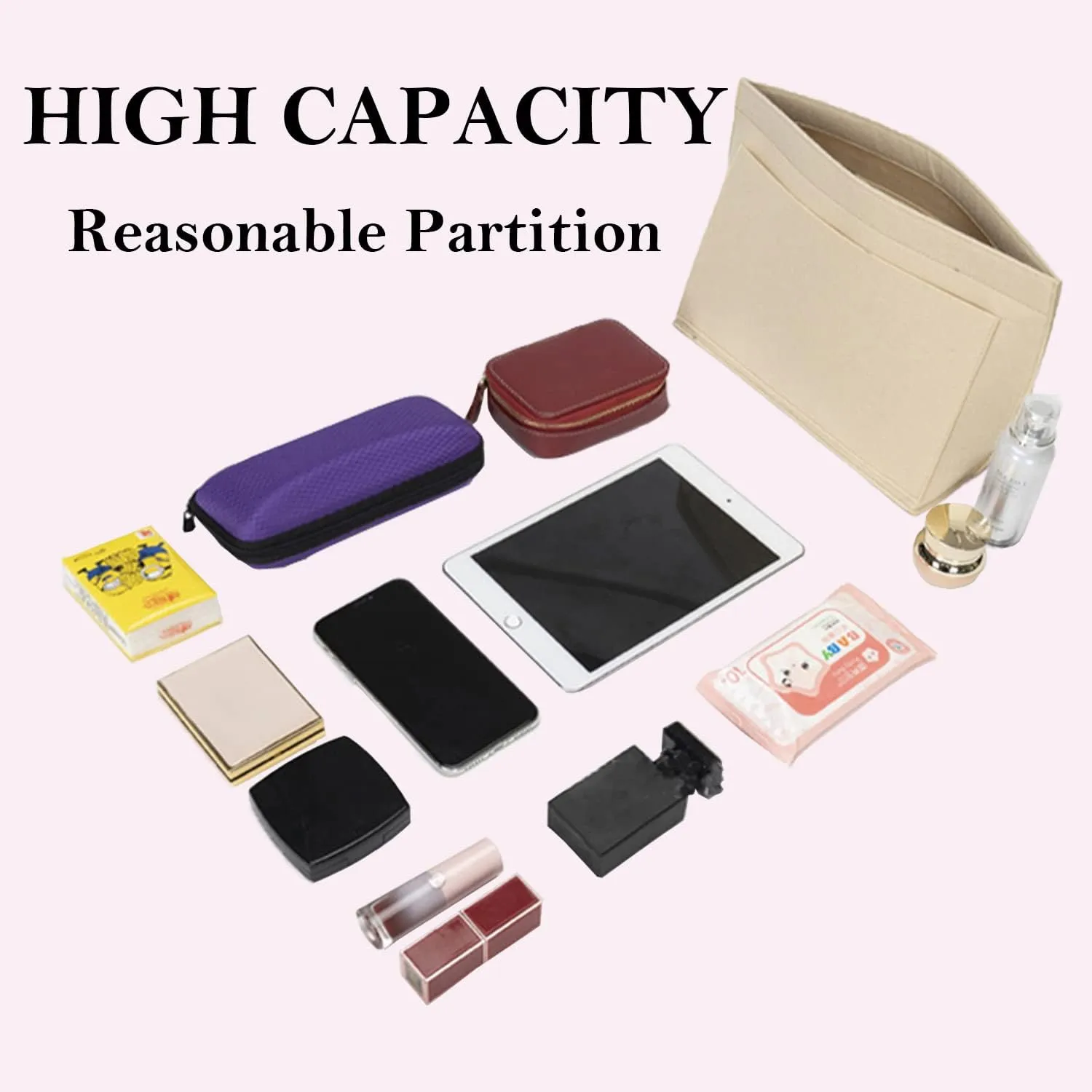 Purse Organizer, Multi-Pocket Felt Handbag Organizer, Folding Tote Bag Organizer Insert for Longchamp (Brown, Medium)