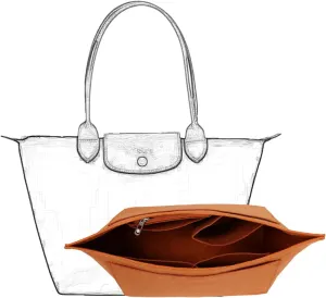 Purse Organizer, Multi-Pocket Felt Handbag Organizer, Folding Tote Bag Organizer Insert for Longchamp (Brown, Medium)
