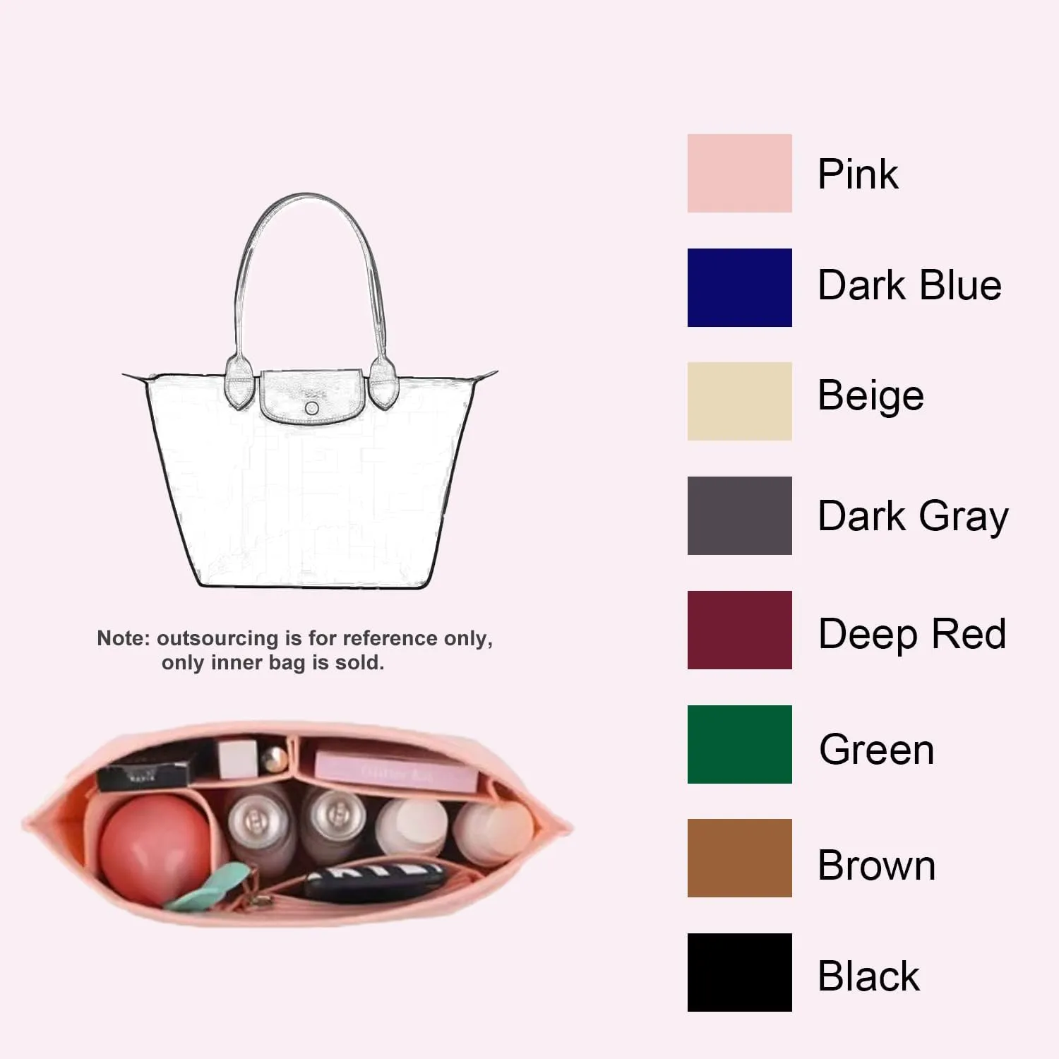 Purse Organizer, Multi-Pocket Felt Handbag Organizer, Folding Tote Bag Organizer Insert for Longchamp (Brown, Medium)