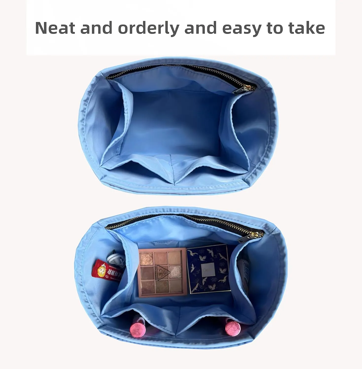 Purse Organizer Picotin 18 22 26 Insert Bags Makeup Handbag Inner Purse Portable base shaper Premium Nylon (Picotin 22, Lightblue)