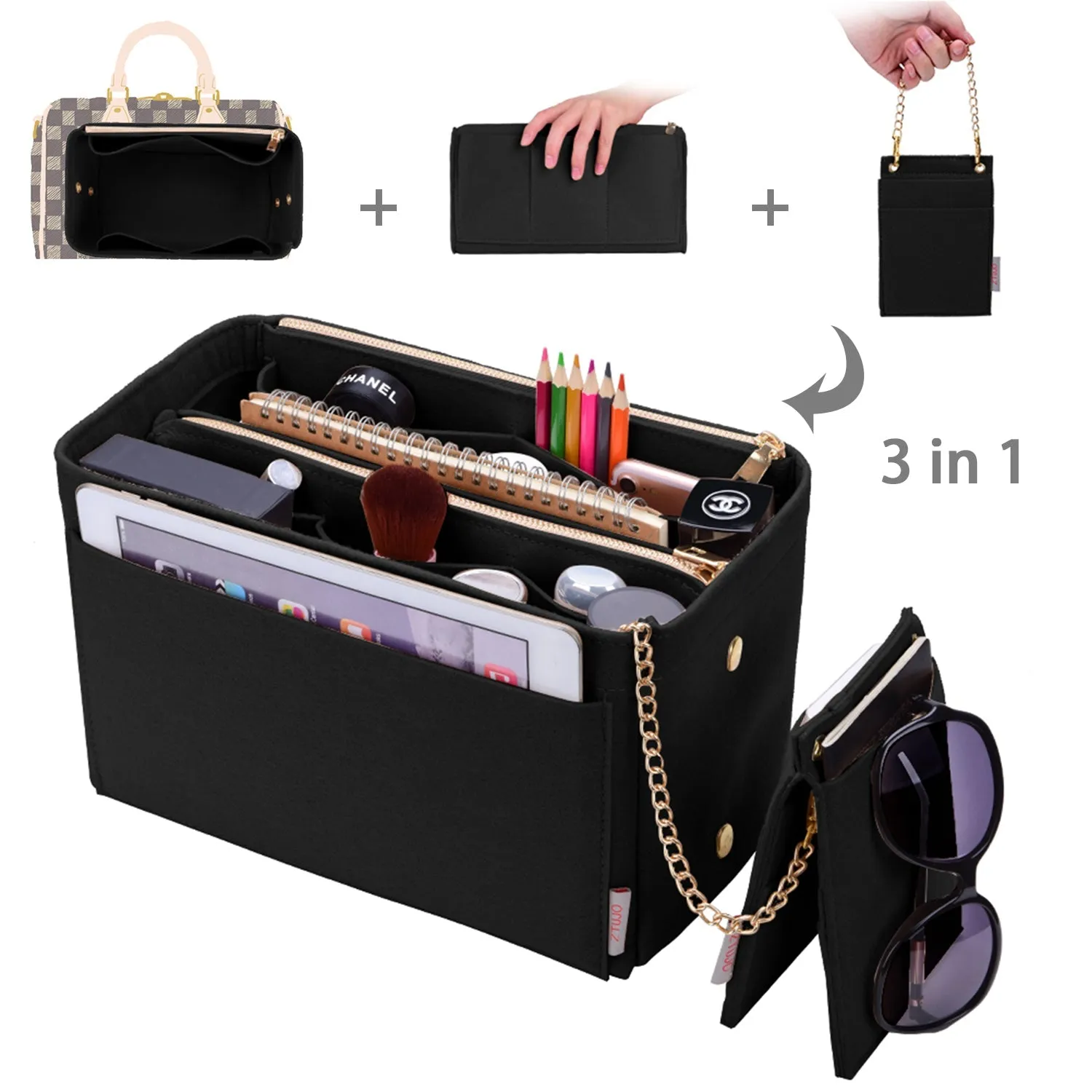 Purse Organizer With 2 Metal Zipper, Bag Organizer With RFID Blocking Pocket Purse Organizer insert | Louis Vuitton speedy 25 30