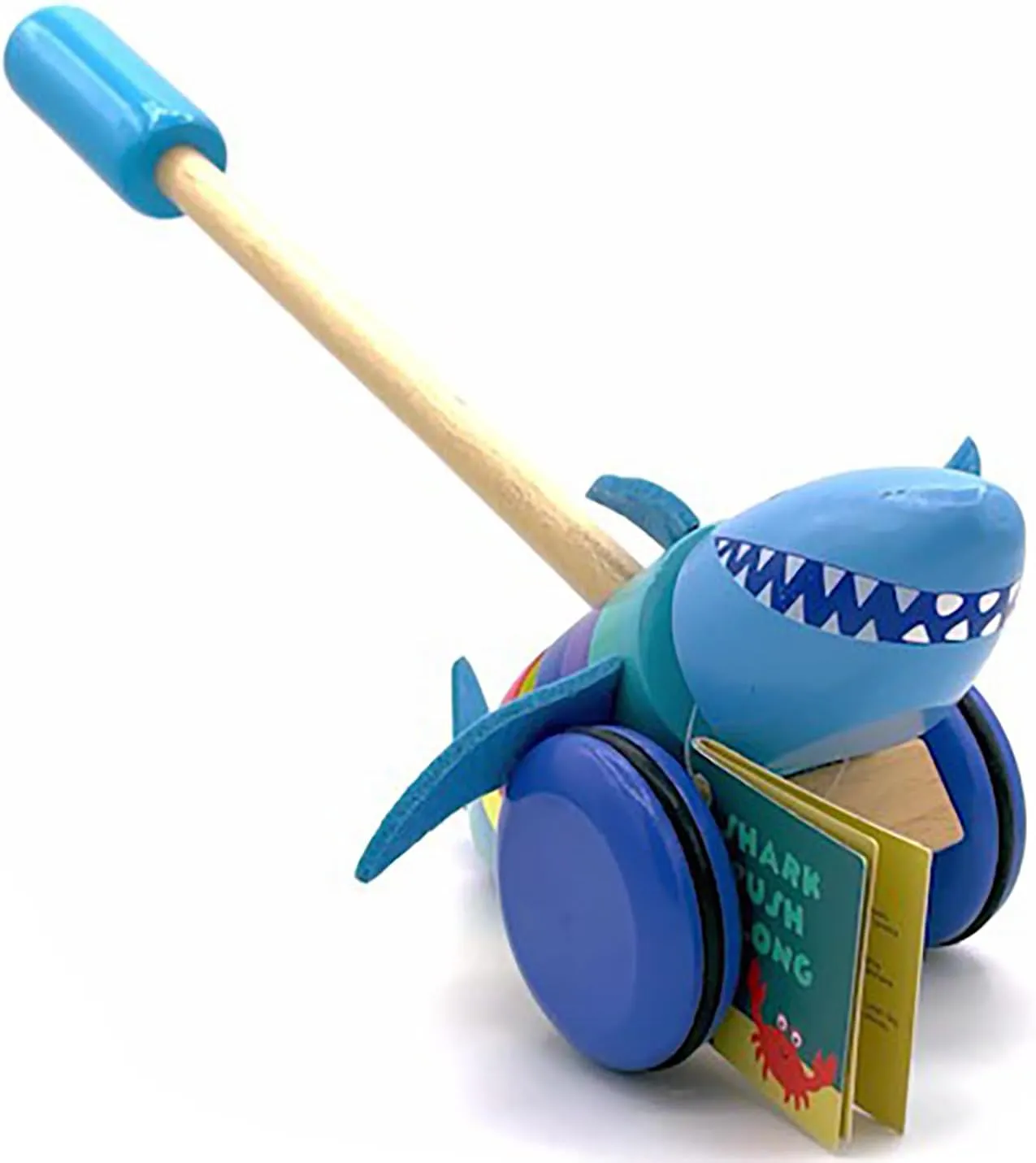 Push Along: Shark - Wooden Toy, Colorful Wheeled Character w/Handle, Push & Pull, Encourage First Steps, Toddler & Kids, Ages 1 