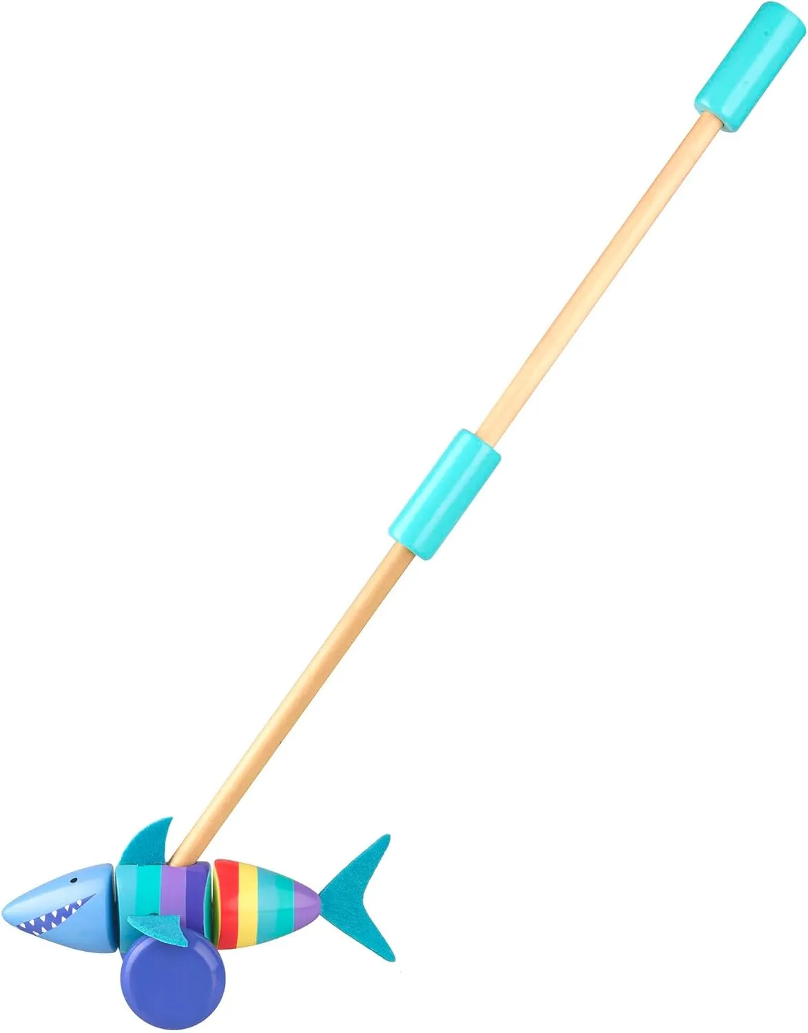 Push Along: Shark - Wooden Toy, Colorful Wheeled Character w/Handle, Push & Pull, Encourage First Steps, Toddler & Kids, Ages 1 