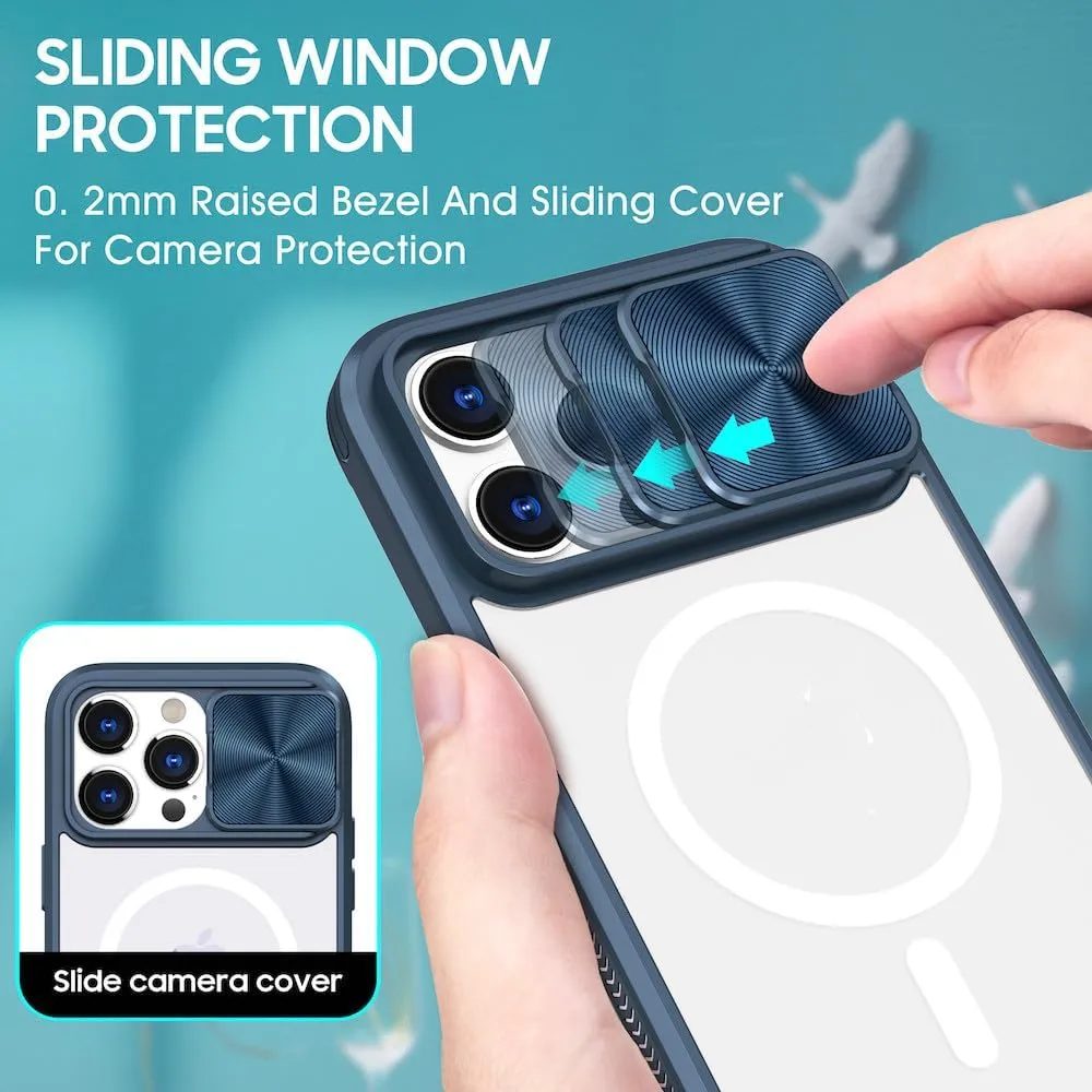 Push Window Slide Camera Protector Wireless Charging Magnetic Mobile Phone Case for iPhone 14 Pro Max 13 12 11 XR XS 7 8 Plus SE,Blue,for iPhone XR