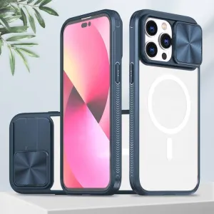 Push Window Slide Camera Protector Wireless Charging Magnetic Mobile Phone Case for iPhone 14 Pro Max 13 12 11 XR XS 7 8 Plus SE,Blue,for iPhone XR