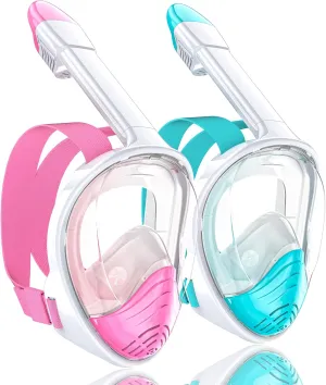 QingSong Full Face Snorkel Mask for Adults, Snorkeling Gear with Camera Mount, 180 Degree Panoramic View Snorkel Set Anti-Fog Anti-Leak