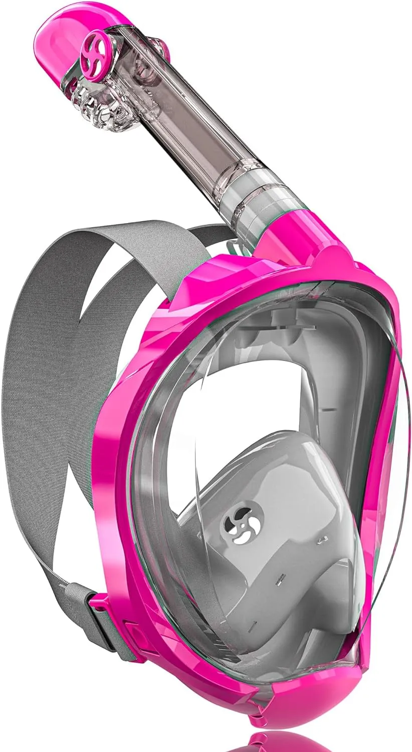 QingSong Full Face Snorkel Mask for Adults, Snorkeling Gear with Camera Mount, 180 Degree Panoramic View Snorkel Set Anti-Fog Anti-Leak