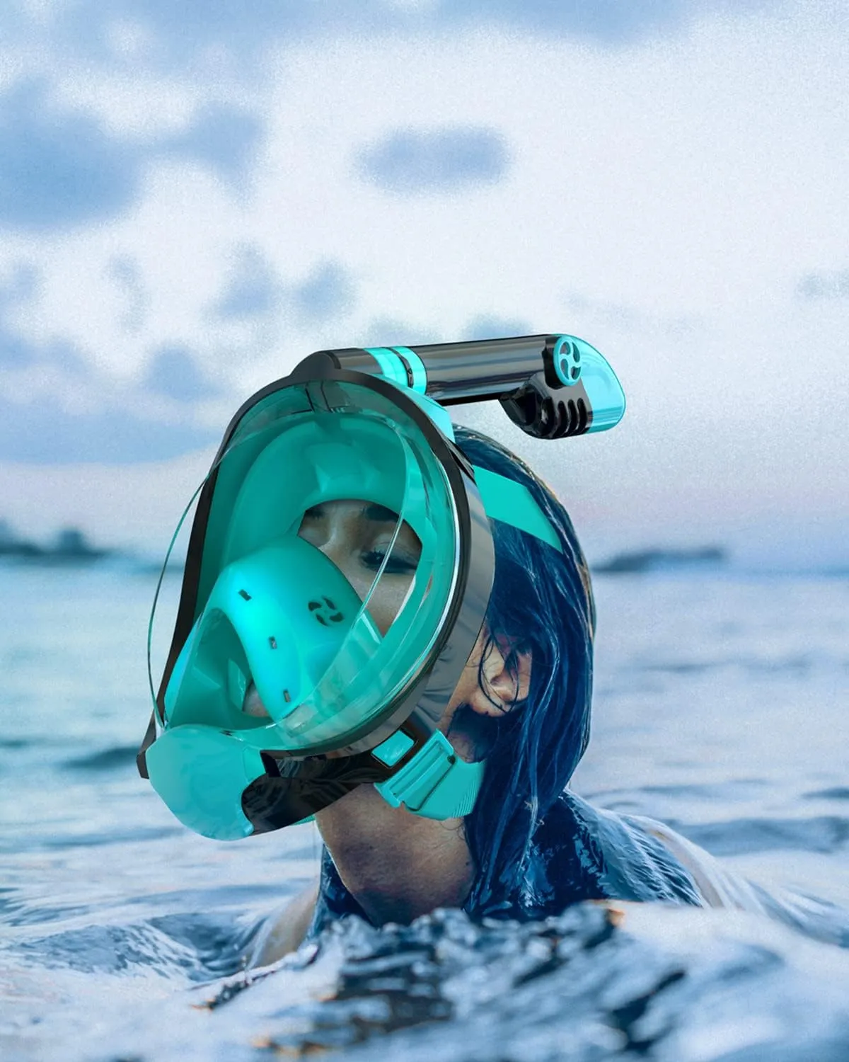 QingSong Full Face Snorkel Mask for Adults, Snorkeling Gear with Camera Mount, Foldable 180 Degree Panoramic View Snorkeling Set Anti-Fog Anti-Leak
