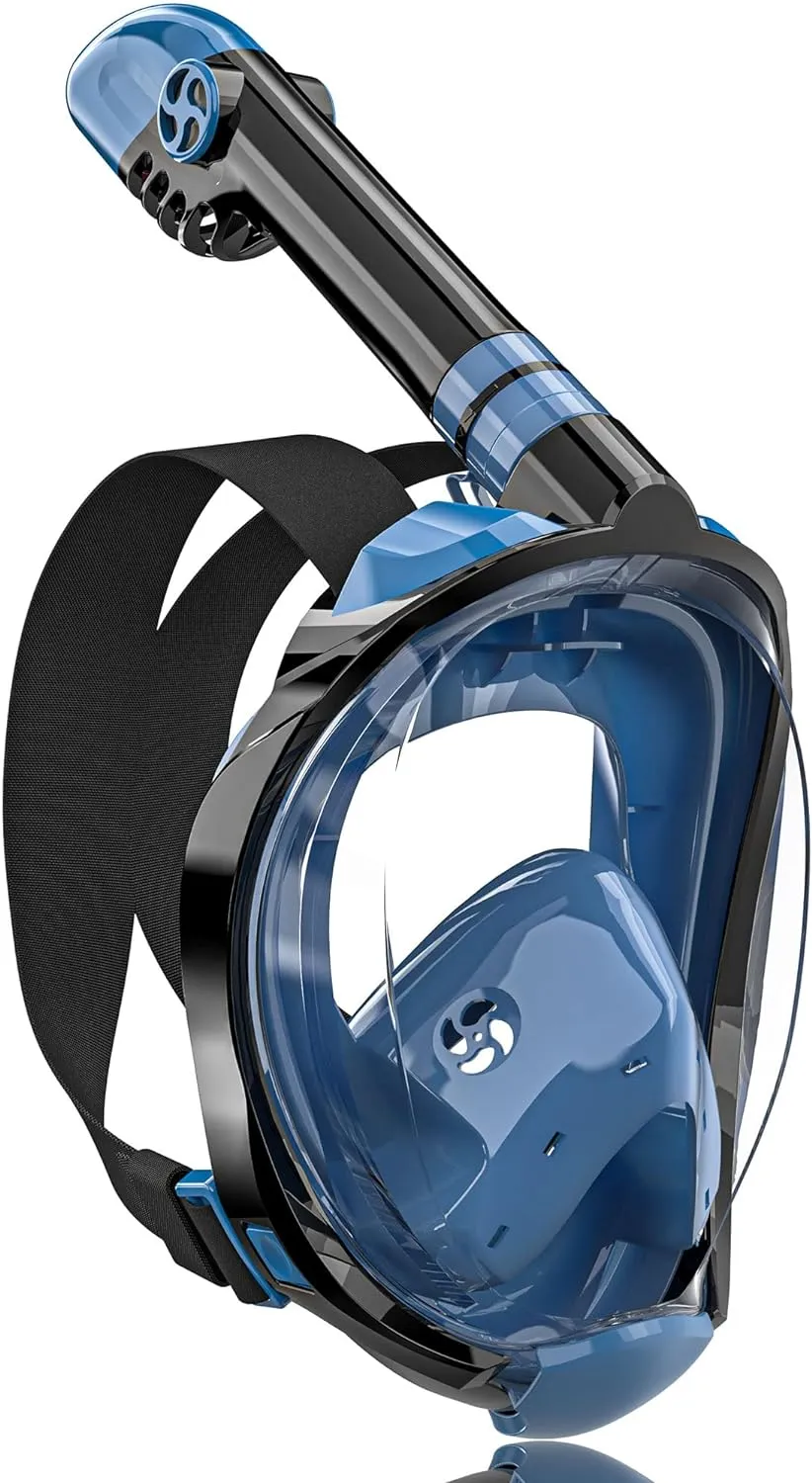 QingSong Full Face Snorkel Mask for Adults, Snorkeling Gear with Camera Mount, Foldable 180 Degree Panoramic View Snorkeling Set Anti-Fog Anti-Leak