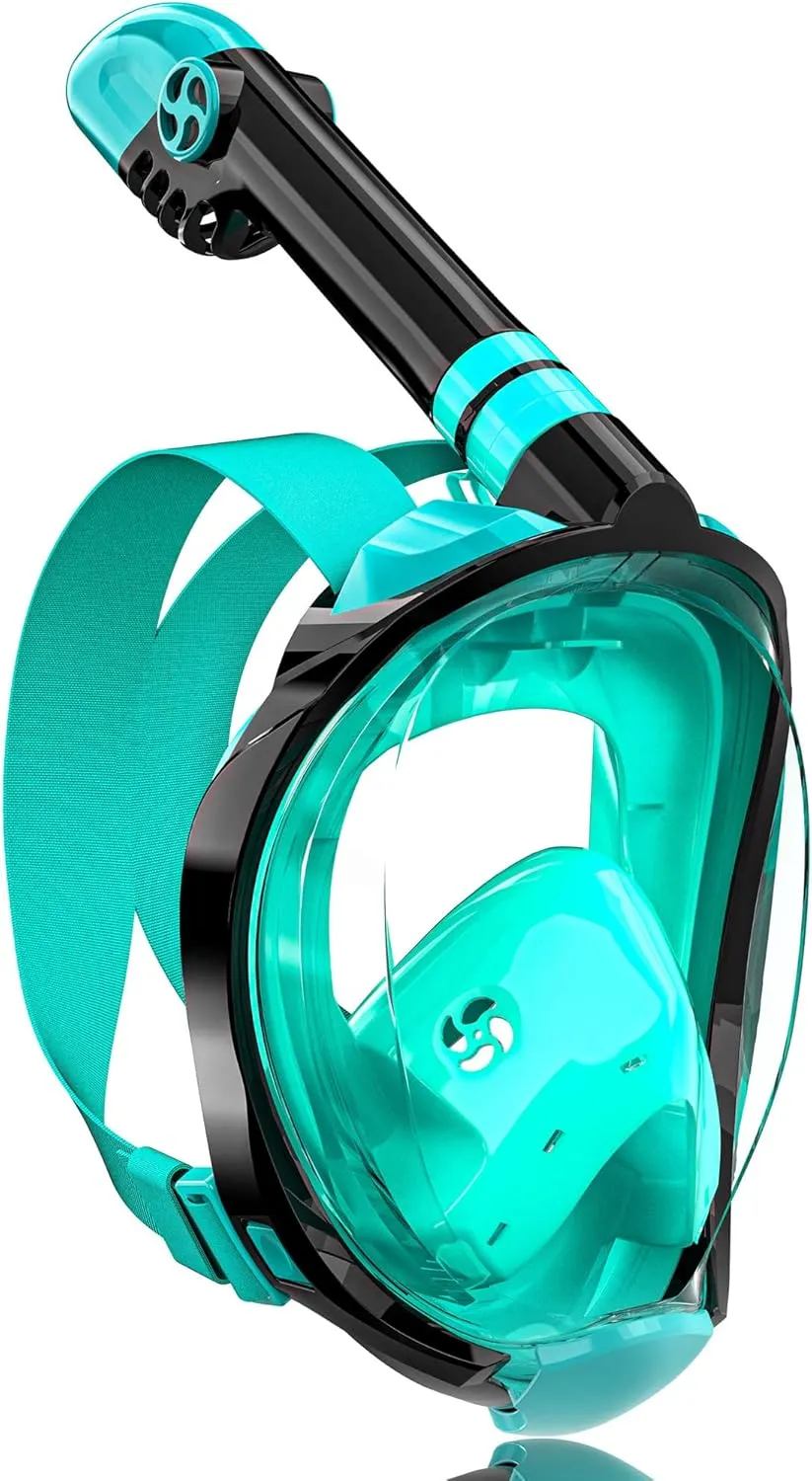 QingSong Full Face Snorkel Mask for Adults, Snorkeling Gear with Camera Mount, Foldable 180 Degree Panoramic View Snorkeling Set Anti-Fog Anti-Leak