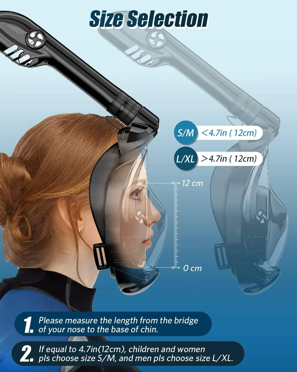 QingSong Full Face Snorkel Mask for Adults, Snorkeling Gear with Camera Mount, Foldable 180 Degree Panoramic View Snorkeling Set Anti-Fog Anti-Leak